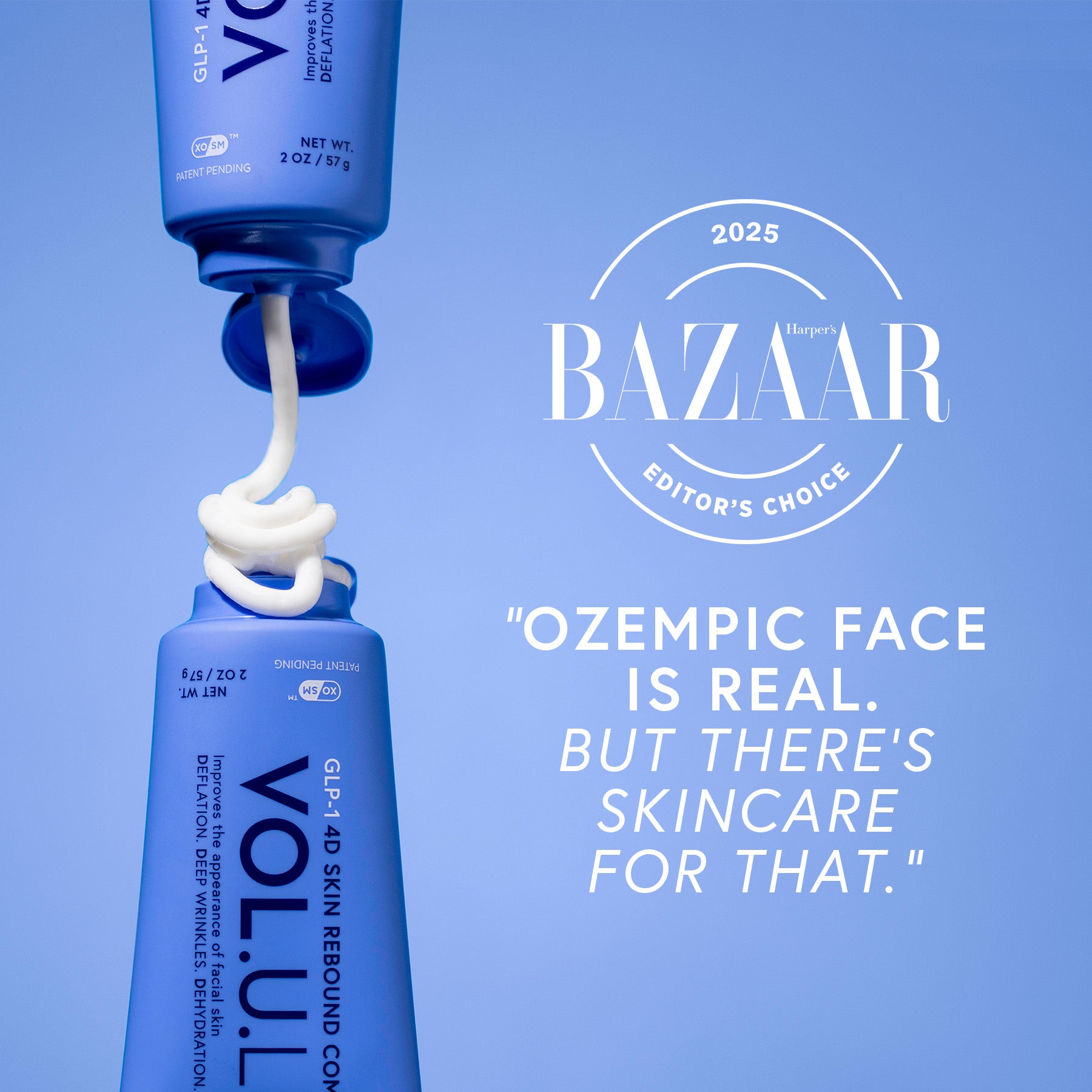 volulift product squirting out of tube with bazaar editors choice 2025 seal